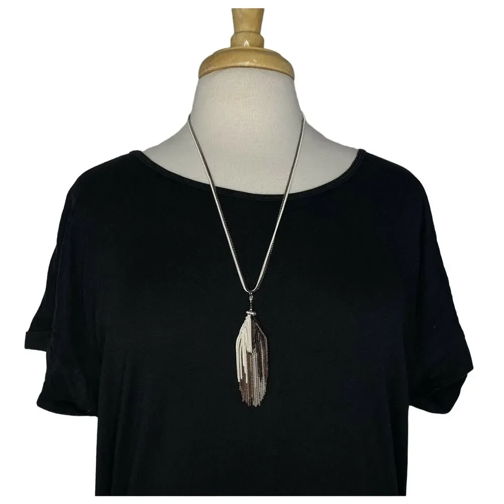 SHIRALEAH New Silver Sadie Necklace NIP Long Fringe Anthropologie